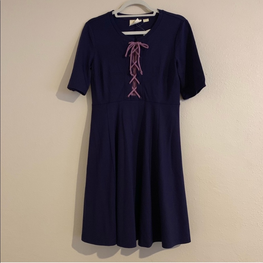 Maeve Anthropologie lace up purple tshirt dress S
